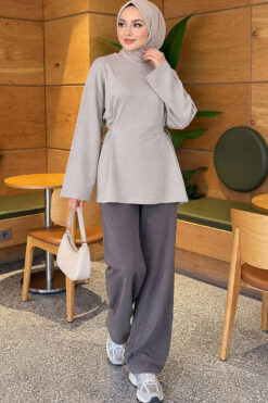 Alternative view of Waist-Drawstring Velvet Tunic Grey