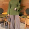 Waist-Drawstring Velvet Tunic Khaki - immagine 2