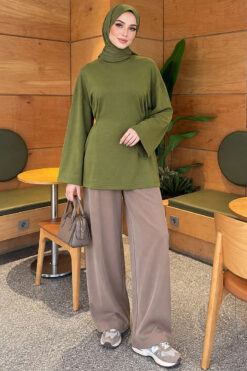 Alternative view of Waist-Drawstring Velvet Tunic Khaki