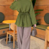 Waist-Drawstring Velvet Tunic Khaki - immagine 3