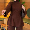 Waist-Drawstring Velvet Tunic Brown