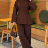 Waist-Drawstring Velvet Tunic Brown - immagine 2