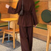 Waist-Drawstring Velvet Tunic Brown - immagine 3