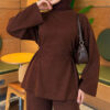 Waist-Drawstring Velvet Tunic Brown - immagine 4