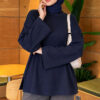 Waist-Drawstring Velvet Tunic Navy Blue