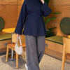 Waist-Drawstring Velvet Tunic Navy Blue - الصورة 2