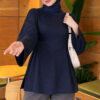 Waist-Drawstring Velvet Tunic Navy Blue - الصورة 4