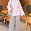 Waist-Drawstring Velvet Tunic Pink - immagine 2