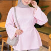 Waist-Drawstring Velvet Tunic Pink - immagine 4
