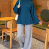 Waist-Drawstring Velvet Tunic Petrol Green - Imagen 2