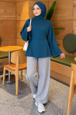 Alternative view of Waist-Drawstring Velvet Tunic Petrol Green