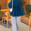 Waist-Drawstring Velvet Tunic Petrol Green - Imagen 3