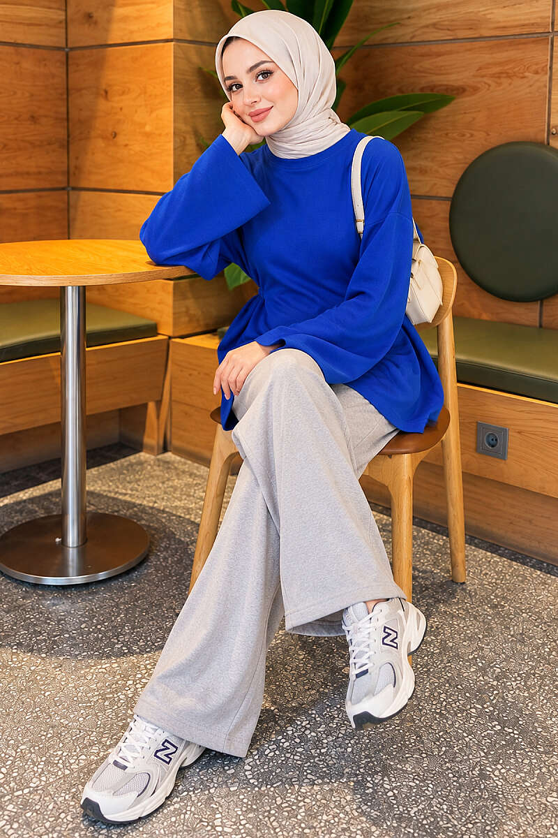 Waist-Drawstring Velvet Tunic Saxon Blue - Imagen 2