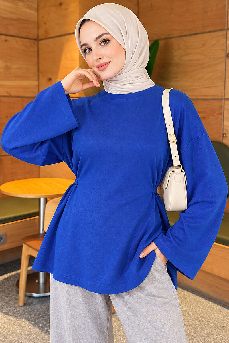 Waist-Drawstring Velvet Tunic Saxon Blue