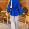 Waist-Drawstring Velvet Tunic Saxon Blue - Imagen 3