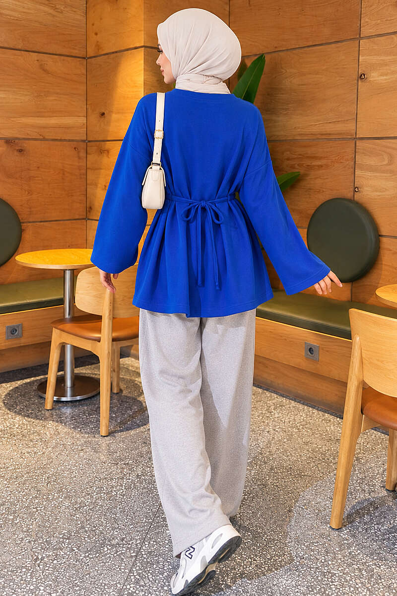 Waist-Drawstring Velvet Tunic Saxon Blue - Imagen 3