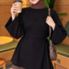Waist-Drawstring Velvet Tunic Black
