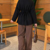 Waist-Drawstring Velvet Tunic Black - الصورة 3