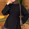 Waist-Drawstring Velvet Tunic Black - الصورة 4