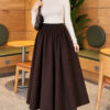Elastic Waist Plaid Hem Edge Skirt Dark Brown – Image 2