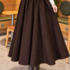 Elastic Waist Plaid Hem Edge Skirt Dark Brown – Image 3