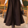 Elastic Waist Plaid Hem Edge Skirt Dark Brown – Image 4