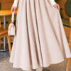 Elastic Waist Plaid Hem Edge Skirt Beige