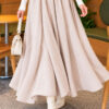 ⁦Elastic Waist Plaid Hem Edge Skirt Beige⁩ - الصورة ⁦3⁩