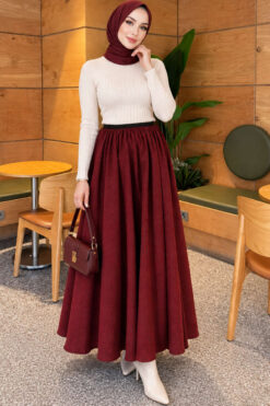 Alternative view of Elastic Waist Plaid Hem Edge Skirt Burgundy