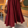 Elastic Waist Plaid Hem Edge Skirt Burgundy - Afbeelding 3