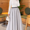 Elastic Waist Plaid Hem Edge Skirt Grey - Image 2