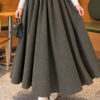 Elastic Waist Plaid Hem Edge Skirt Khaki