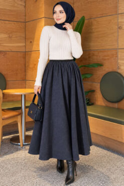 Alternative view of Elastic Waist Plaid Hem Edge Skirt Indigo