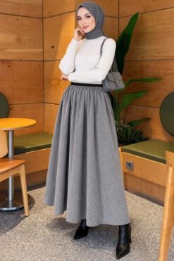 Alternative view of Elastic Waist Plaid Hem Edge Skirt Grey