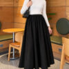 Elastic Waist Plaid Hem Edge Skirt Black - immagine 2