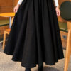 Elastic Waist Plaid Hem Edge Skirt Black - immagine 3
