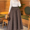Elastic Waist Plaid Hem Edge Skirt Mink - الصورة 2