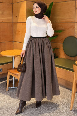 Alternative view of Elastic Waist Plaid Hem Edge Skirt Mink