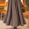 Elastic Waist Plaid Hem Edge Skirt Mink - الصورة 4