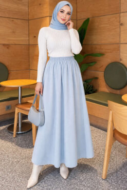 Alternative view of Denim skirt with elastic waistband Light Blue
