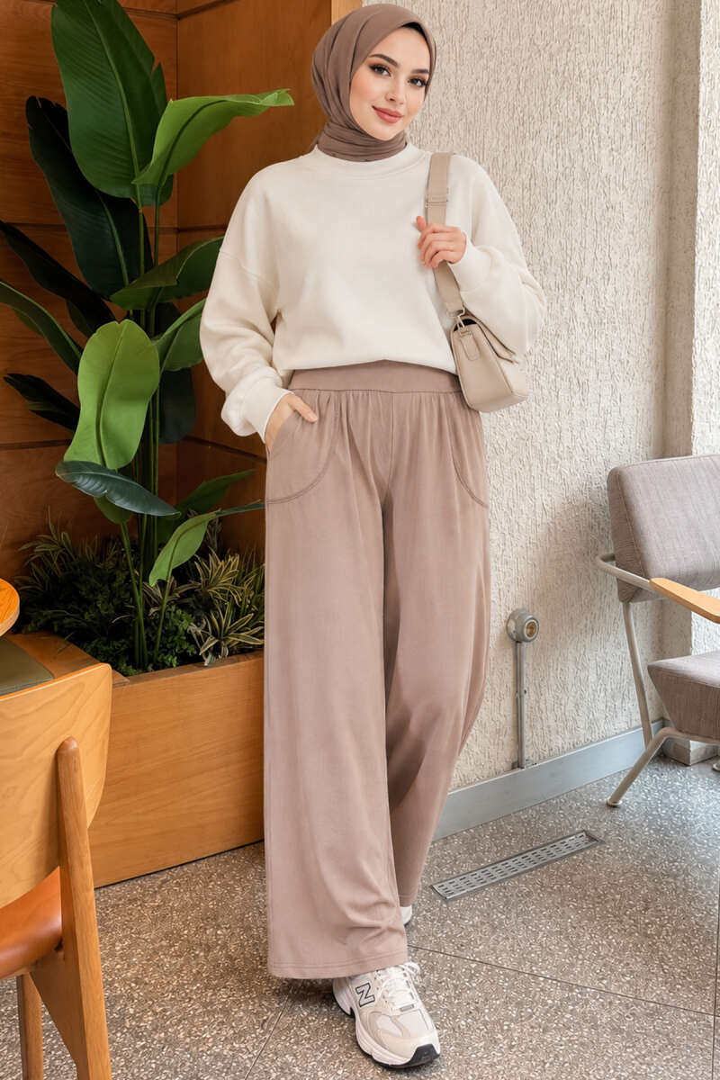 Elastic-Waist Relaxed Fit Jogger Pants Beige - Imagen 2