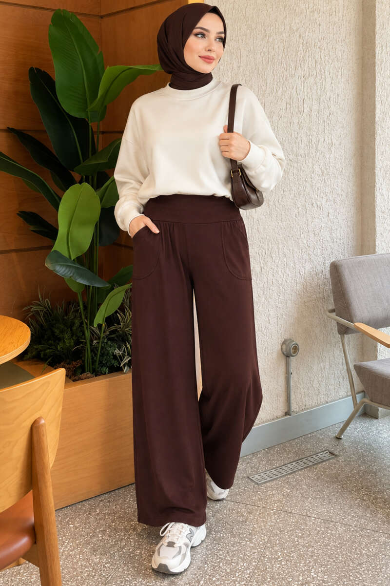 Elastic-Waist Relaxed Fit Jogger Pants Brown - Imagen 2