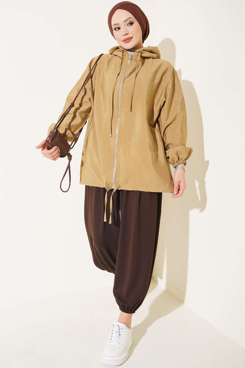 Elastic Waistband Drawstring Trousers Brown - Afbeelding 2