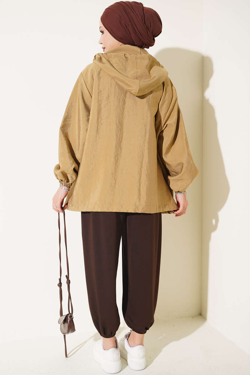 Elastic Waistband Drawstring Trousers Brown - Afbeelding 3