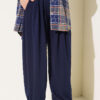Elastic Waistband Drawstring Trousers Navy Blue