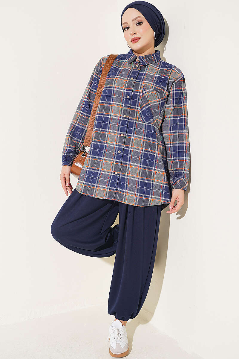 Elastic Waistband Drawstring Trousers Navy Blue - Afbeelding 2