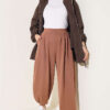 Elastic Waistband Drawstring Trousers Latte - immagine 2