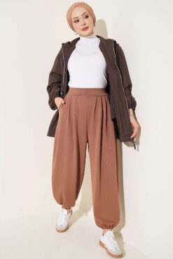 Alternative view of Elastic Waistband Drawstring Trousers Latte