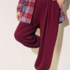Elastic Waistband Drawstring Trousers Plum
