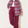 Elastic Waistband Drawstring Trousers Plum - immagine 2